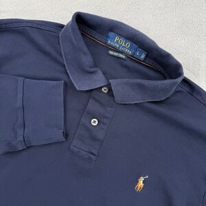 Polo Ralph Lauren Mens Navy Blue Pima Soft Touch Long Sleeve Polo Shirt‎ Size L